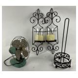 Metal Table Fan, Wrought Iron Candle Sconces and H