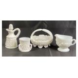 Westmoreland Milk Glass Creamer, Basket, Vase, Dec