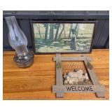 GM Farquhar Oil Lamp, Framed Pastoral Print, Welco