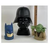 Batman, Yoda Cup Toppers, Darth Vader