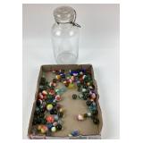 Glass Marbles, Shooters & Clear Glass Jar