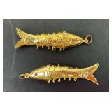 2 Vintage Articulated Fish Charms w/ Red Eyes