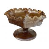Marbled Glass Compote with Ruffled Rim