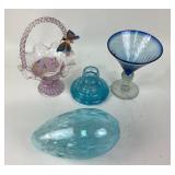 Art Glass Basket, Blue Goblet