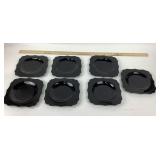 7 Black Glass Plates with Scalloped Edges