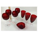 Red Glass Stemware and Bowl