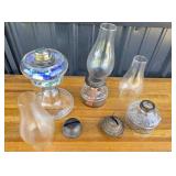 Glass Oil Lamps With Chimneys, Burners