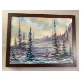 Framed Oil Painting Signed Max, Winter Landscape