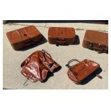Brown Faux Leather Luggage Set, Five Pieces