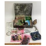Silver Tone Keepsake Box, Marbles & Beads