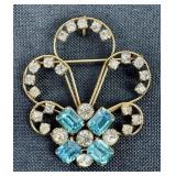 Gold filled P & F blue & white rhinestone
