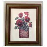 Framed Botanical Print of Red Pansies