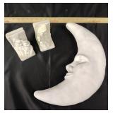 White Ceramic Moon Wall Plaque, Bunny Bookends