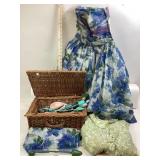 Rosemarie Strapless Blue Floral Dress, Green Flora