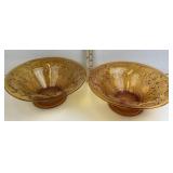 Tiara Amber Glass Matching Footed Bowls Pair