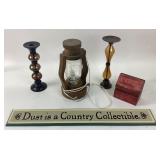 Decorative Group, Candlesticks, Lantern, Box, Coun