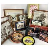 Framed Motorcycle Photos, Tin Trays, Coca-Cola Cra
