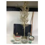 Decorative Faux Gold Tree, Glassware, Ceramic Dish