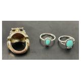 Silver Tone VTG Owl Ring w/ Black & Clear