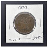 1850 1ï¿½ Large Penny Coronet Liberty Head Ex-Fine+