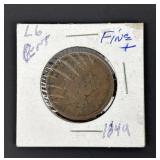 1849 1ï¿½  Large Penny Coronet Liberty Head Fine or
