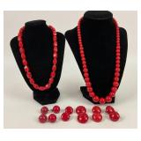 Vintage Red Jewelry Collection: 2 Necklaces & 6