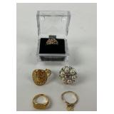 5 Gold Tone Designer Rings some Gemstones