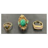 3 Gold Tone Vintage Designer Rings Gemstones