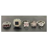 5 Silver Tone Designer Rings Gemstones