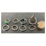 9 Designer Rings Mostly Silver Tone