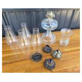 Glass Oil Lamp With Chimneys, Burner Parts