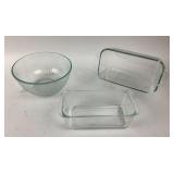 Pyrex Glass Mixing Bowl and Two Loaf Pans
