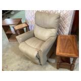 Beige Recliner Armchair Plus 2 Wood Tables and she