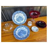 Ruby Glass Compote, Salem China Plates, Old Foley