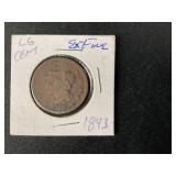 1843 1 ï¿½ Large Cent Coronet Liberty Head