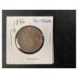 1846 1 ï¿½ Large Penny Coronet Liberty Head Ex-Fine