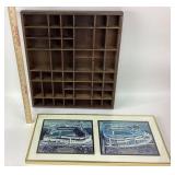 Wood Compartment Display Case and Framed Stadium P