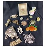 Costume Jewelry Pins: Silver tone tiger, elephants