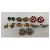 7 Pair Vintage Designer Clip-on Earrings Gemstones