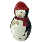 Ceramic Penguin Tealight Holder with Red Hat and S