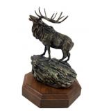 Bronze Sculpted Elk On Wood Base