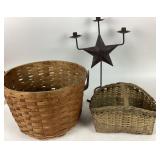Woven Baskets, Metal Star Candelabra