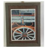 Barbara J. Satter Framed Wagon Wheel Painting