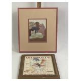 Framed Cat Needlework Picture and Framed Let's Pot