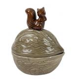 Vintage Squirrel Covered Walnut Candy Dish