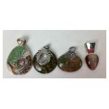 4 Large Silver Tone Pendants Mother of Pearl &