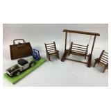 Wood Miniature Chairs, Swing, purse and Model Truc