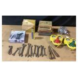 Group of Tools, Hard Hat Gauges, Books and Timer