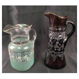 Decorative Glass Pitchers with Painted Floral Moti