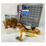 Stack-On Organizer, Amber Glass Goblets, Tow Rope